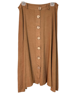 Bella Amore Italy Lagenlook Button Front Maxi Skirt Tan Large Boho Summer Flowy